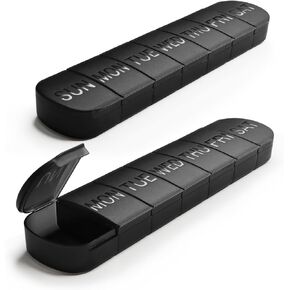 FHORAIN Large Weekly Pill Organizer, 2-Pack 7 Day Pill Box with Debossed Labels, Fade Resistant, BPA-Free Translucent Lids (White & Black) in Saudi Arabia