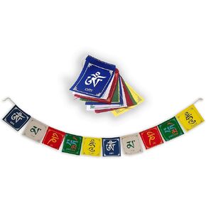 Buddha of Compassion Tibetan Prayer Flags Om Mani Padme Hum Set of 10 Five Tibetan Traditional Colors which are Yellow, Green, red, White and Blue. Each Color Represents an Element. in Kuwait