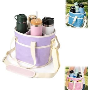 حقيبة مشروبات بحجم عائلي مكونة من 4 حجرات، حامل أكواب معزول متعدد مع حزام قابل للتعديل، حامل مشروبات قابل لإعادة الاستخدام مانع للانسكاب للمشي لمسافات طويلة والمشي والرياضة والنزهات العائلية واليومية in Kuwait