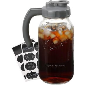 إبريق زجاجي من سوليجت مع غطاء، غطاء قلاب ذو فم واسع، غطاء مانع للتسرب مع مقبض، 64 أونصة (2 كوارت / 1.9 لتر)، أزرق داكن وأصفر، عبوتان in Kuwait