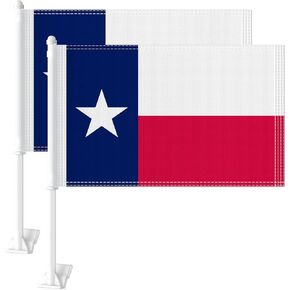 Heavy Duty 2 Pack Texas State Car Flags 11" x 17", Double Sided Small Texas State Flag for Car Window, Tear-Resistant 2-Layer Warp-Knitted Polyester with Thickened Pole & Secure Window Clip for Car Truck SUV in Saudi Arabia