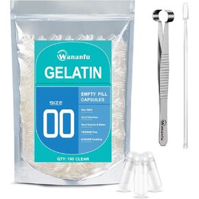 wananfu Size 00 Empty Capsules Gelatin (1000 Count) Bundle with Capsule Tweezer and Micro Lab Spoon, Clear Fillable Gel Pill Capsules 00 for Making Your Own Supplements in Saudi Arabia