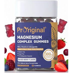 Magnesium Gummies for Stress & Sleep - 300mg Magnesium Complex with Glycinate, Citrate, Malate & Taurate - Supports Relaxation, Muscle & Heart Health - Vegan, Sugar-Free, Non-GMO - 60 Gummies in Kuwait