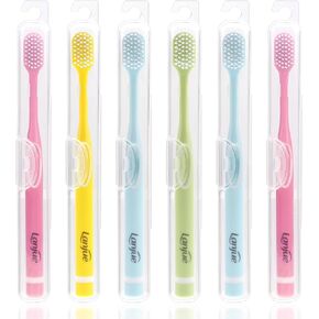 مجموعة فرش أسنان للسفر مكونة من 6 قطع، فرش أسنان ناعمة للغاية للبالغين، فرشاة أسنان يدوية محمولة لطيفة مع حقيبة سفر فردية، فرش أسنان للتنظيف العميق للأسنان الحساسة (متعددة الألوان) in Kuwait