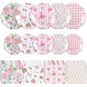 150 قطعة من أطباق ومناديل الأزهار من NatNarr، تتضمن لوازم حفلات الزهور باللونين الأزرق والأبيض مناديل مربعة على شكل زهرة الكوبية لحفلات الشاي وحفلات استقبال المولود الجديد وحفلات الربيع in Kuwait