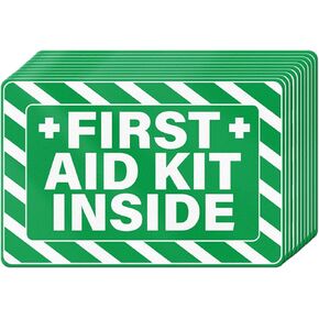 10 PCS First Aid Kit Inside Stickers 6 × 4 Inches Vinyl Emergency Medical Sign Waterproof Self Adhesive Fade Resistant Signage for Home Office Business Workplace in Kuwait