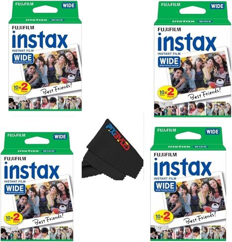 Fujifilm Instax Wide Instant Film Twin Pack with PixiBytes Microfiber Cleaning Cloth... (2 Twin Pack (40 Sheets)) in Kuwait
