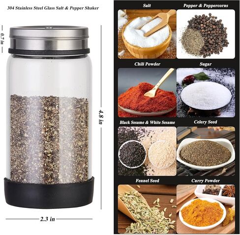 8 oz Glass Salt & Pepper Shaker with Stainless Steel Rotating Cover-3 Adjustable Outlet Holes for Spice Control, Pantry Organization Containers for Kosher Salt, Sugar, Chili, Sesame, Coriander,1 Count in Saudi Arabia