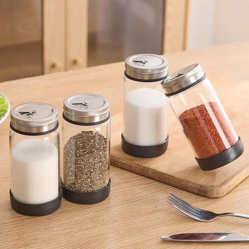 8 oz Glass Salt & Pepper Shaker with Stainless Steel Rotating Cover-3 Adjustable Outlet Holes for Spice Control, Pantry Organization Containers for Kosher Salt, Sugar, Chili, Sesame, Coriander,1 Count in Saudi Arabia