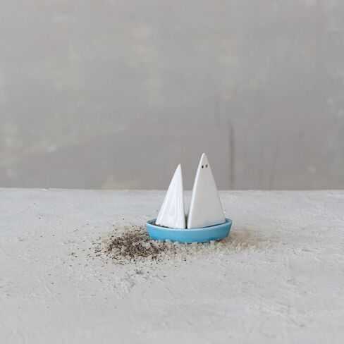 The Bridge Collection Sailboat Salt and Pepper Shakers - Coastal Kitchen Decor with Matching Tray - Nautical Themed Dining Accessories for Beach and Lake Houses in Saudi Arabia