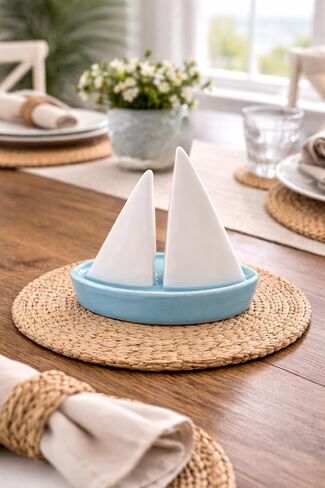 The Bridge Collection Sailboat Salt and Pepper Shakers - Coastal Kitchen Decor with Matching Tray - Nautical Themed Dining Accessories for Beach and Lake Houses in Saudi Arabia