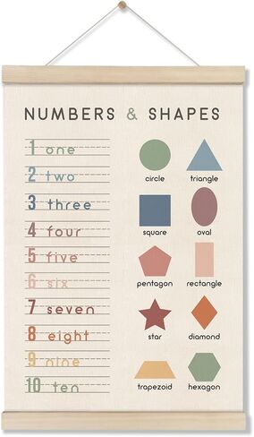 Colors Shapes Posters Hanger Frame, Educational Posters for Toddler Kids, Set of 2 Montessori Nursery Wall Decor, Learning Artwork for Nursery Kids Room, Homeschool, Boho Classroom Decor 16x12 Inch in Saudi Arabia
