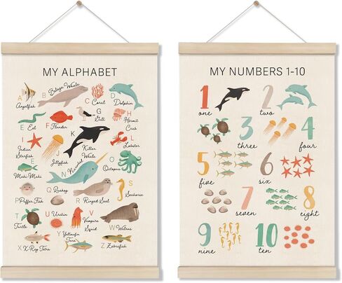 Colors Shapes Posters Hanger Frame, Educational Posters for Toddler Kids, Set of 2 Montessori Nursery Wall Decor, Learning Artwork for Nursery Kids Room, Homeschool, Boho Classroom Decor 16x12 Inch in Saudi Arabia