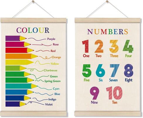 Colors Shapes Posters Hanger Frame, Educational Posters for Toddler Kids, Set of 2 Montessori Nursery Wall Decor, Learning Artwork for Nursery Kids Room, Homeschool, Boho Classroom Decor 16x12 Inch in Saudi Arabia