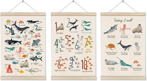 Colors Shapes Posters Hanger Frame, Educational Posters for Toddler Kids, Set of 2 Montessori Nursery Wall Decor, Learning Artwork for Nursery Kids Room, Homeschool, Boho Classroom Decor 16x12 Inch in Saudi Arabia