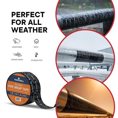 شريط TAPEWELL PVC للحماية من التآكل، شريط تغليف الأنابيب، 2 بوصة × 100 قدم، سمك 10 مل، عبوة من 3 قطع in Kuwait