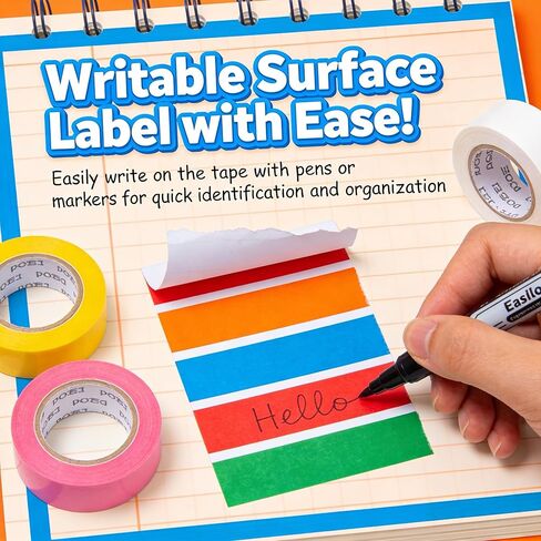 Colored Masking Tape, Colored Painters Tape for Arts and Crafts, 10Pack, 1.2" x22Yard Drafting Tape, Craft Tape, Labeling Tape, Paper Tape, Colored Tape in Kuwait