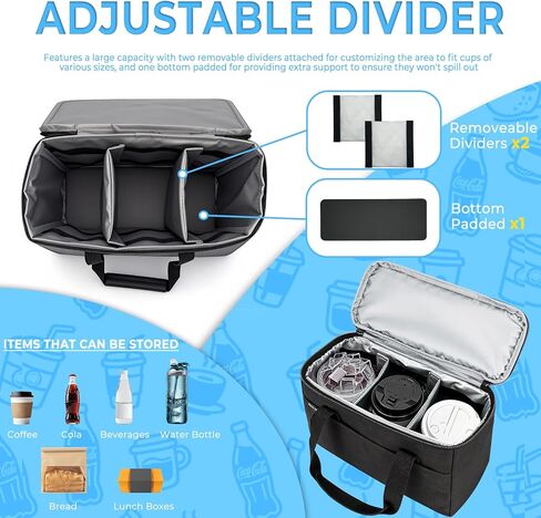 حامل مشروبات قابل لإعادة الاستخدام مكون من 3 أكواب للتسليم مع فواصل قابلة للتعديل، وعلبة مشروبات معزولة، وحقيبة حمل المشروبات للخروج، والسفر، وفي الهواء الطلق in Kuwait