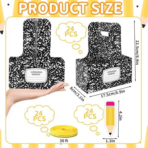 JarThenaAMCS 24Set Teacher Appreciation Gifts 2 Cup Composition Drink Carrier with Pencil Cards Handle Floral Paper Disposable Packaging Cardboard Back to School Cup Holders for Graduation Retirement in Kuwait