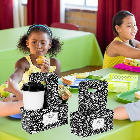 JarThenaAMCS 24Set Teacher Appreciation Gifts 2 Cup Composition Drink Carrier with Pencil Cards Handle Floral Paper Disposable Packaging Cardboard Back to School Cup Holders for Graduation Retirement in Kuwait