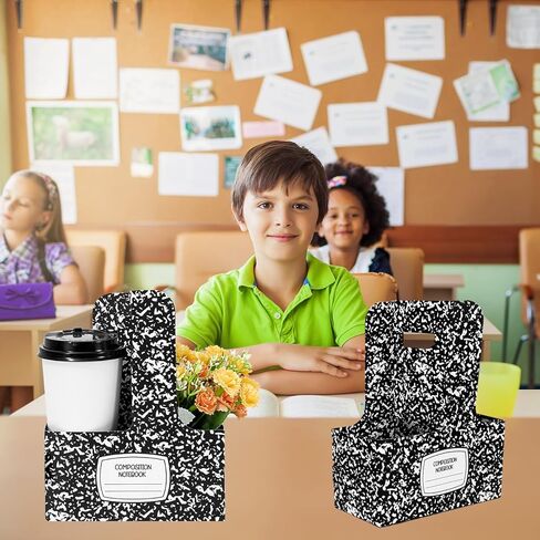 JarThenaAMCS 24Set Teacher Appreciation Gifts 2 Cup Composition Drink Carrier with Pencil Cards Handle Floral Paper Disposable Packaging Cardboard Back to School Cup Holders for Graduation Retirement in Kuwait