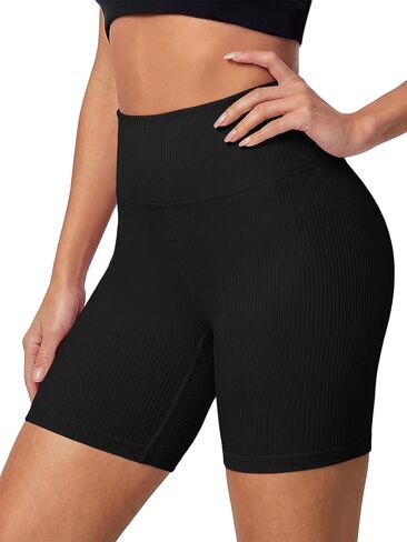 شورت Aoysky للسيدات عالي الخصر لراكبي الدراجات النارية مقاس 5 بوصات من نسيج مضلع للتمرين والجري وصالة الألعاب الرياضية واليوجا in Kuwait