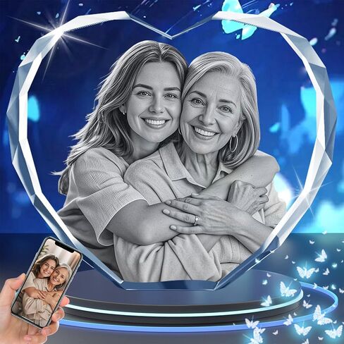 BCSTYPE 3D Crystal Photo, Personalized Valentines Day Gifts for Her, Wife, Women, Mom, Dad, Customized Glass 3D Laser Etched Picture gifts, Heart, S in Kuwait