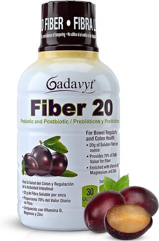 Fiber 20 - High Fiber Supplement for Women & Men, 20g Liquid Soluble Fiber/Serving, Prebiotic & Postbiotic Complex + Vitamins A, D3, E & Magnesium, Gut Health, Digestive Health, 16 fl oz in Saudi Arabia