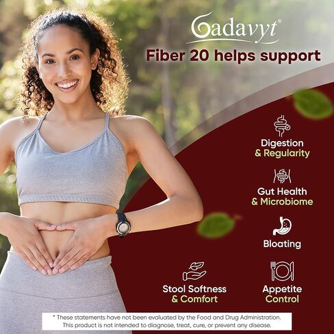Fiber 20 - High Fiber Supplement for Women & Men, 20g Liquid Soluble Fiber/Serving, Prebiotic & Postbiotic Complex + Vitamins A, D3, E & Magnesium, Gut Health, Digestive Health, 16 fl oz in Saudi Arabia