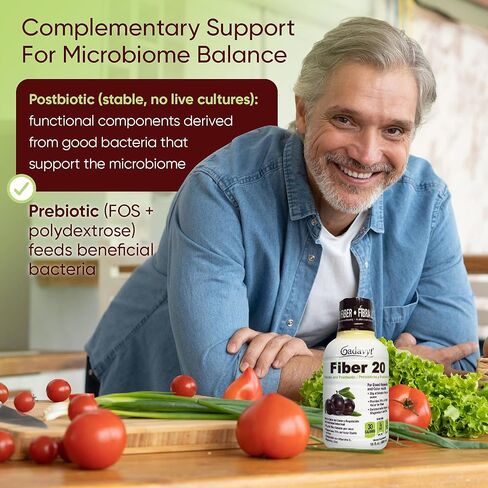 Fiber 20 - High Fiber Supplement for Women & Men, 20g Liquid Soluble Fiber/Serving, Prebiotic & Postbiotic Complex + Vitamins A, D3, E & Magnesium, Gut Health, Digestive Health, 16 fl oz in Saudi Arabia