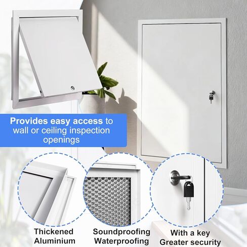 Large White Metal Access Panel with Lock/Keys - Aluminum Inspection Door for Plasterboard, Ceiling & Wall, 32x32in/81x81cm, Durable Service Door for Fuse Box Cover in Saudi Arabia