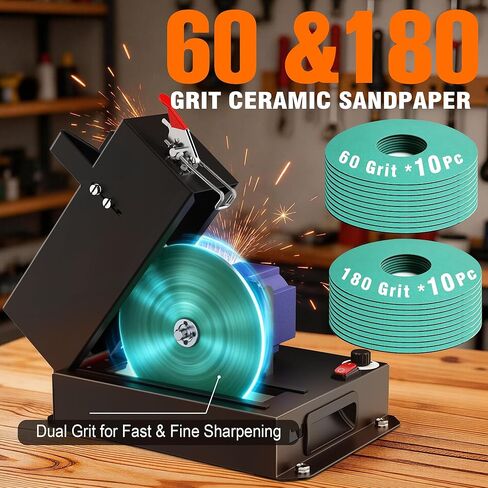 SporGain Lawn Mower Blade Sharpener, Brushless Motor 3000RPM Blade Grinder with Lifetime Motor Warranty, 7" Ceramic Wheel with 20 Sanding Discs for High Lift, Low Lift, Gator & Flat Blades in Kuwait