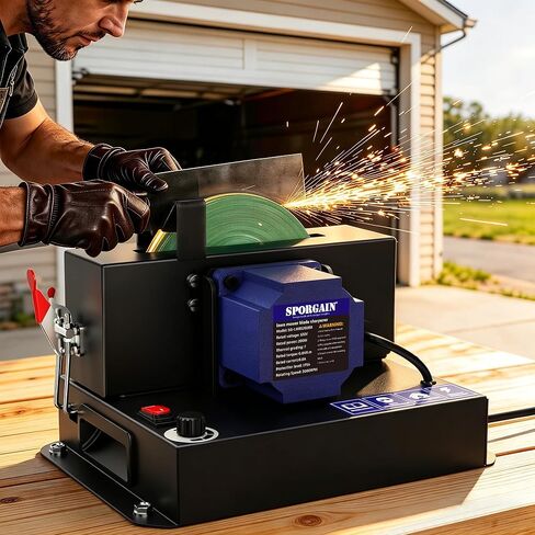 SporGain Lawn Mower Blade Sharpener, Brushless Motor 3000RPM Blade Grinder with Lifetime Motor Warranty, 7" Ceramic Wheel with 20 Sanding Discs for High Lift, Low Lift, Gator & Flat Blades in Kuwait