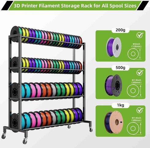 3D Printer Filament Storage Rack Stand, Rolling Filament Spool Holder Cart with Wheels, 4 Tier Expandable Heavy Duty Metal Shelf for 3D Printing Studio Workshop,1pcs Stand Only in Saudi Arabia