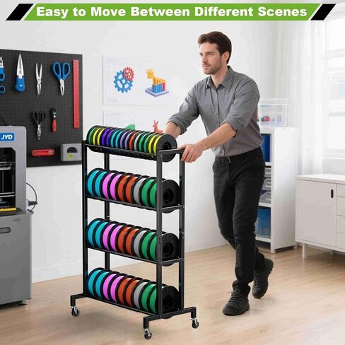 3D Printer Filament Storage Rack Stand, Rolling Filament Spool Holder Cart with Wheels, 4 Tier Expandable Heavy Duty Metal Shelf for 3D Printing Studio Workshop,1pcs Stand Only in Saudi Arabia