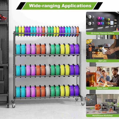3D Printer Filament Storage Rack Stand, Rolling Filament Spool Holder Cart with Wheels, 4 Tier Expandable Heavy Duty Metal Shelf for 3D Printing Studio Workshop,1pcs Stand Only in Saudi Arabia