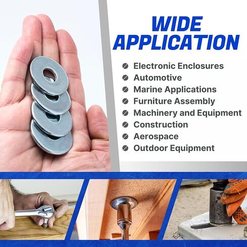 غسالات Fastenere Fender #8 × 3/4 بوصة (500 عبوة)، قطر كبير، لمسة نهائية سادة من الفولاذ المقاوم للصدأ 18-8، مقاومة للتآكل، أجهزة معدنية عالية القوة للشد للسيارات ومشروعات البناء in Kuwait