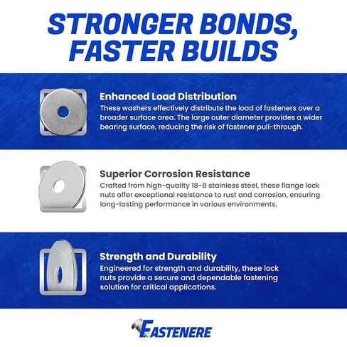 غسالات Fastenere Fender #8 × 3/4 بوصة (500 عبوة)، قطر كبير، لمسة نهائية سادة من الفولاذ المقاوم للصدأ 18-8، مقاومة للتآكل، أجهزة معدنية عالية القوة للشد للسيارات ومشروعات البناء in Kuwait