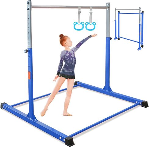 Gymnastics Bar for Kids, 3.5' to 5.3' Height Adjustable, 11 Levels, Home Gym Equipment, Ages 3-16, Horizontal Bar for Home Training, 300 LBS Capacity, Easy to Assemble in Saudi Arabia