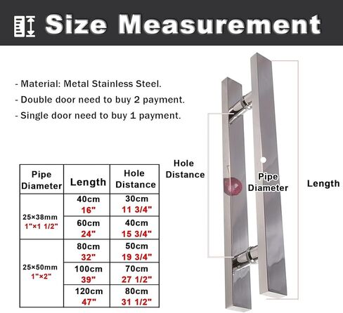 Stainless Steel Commercial Door Handle, Heavy Duty Double Sided Sliding Barn/Glass Push Pull for Bathroom & Kitchen (40-120cm)(Silver,120 cm (47in)) in Kuwait