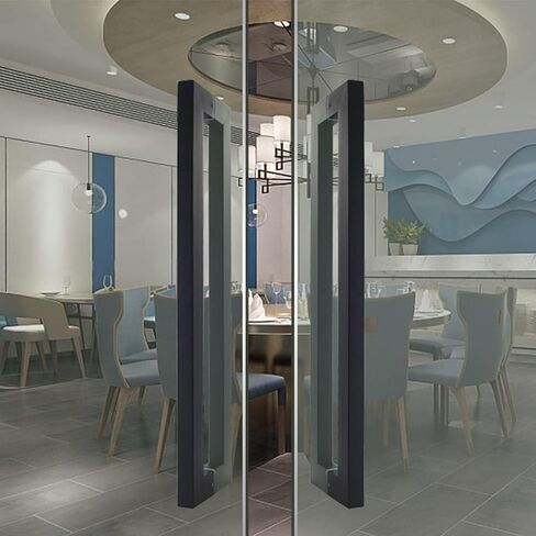 Office Glass Door Handle, Stainless Steel Brushed Finish Push Pull Barn Door Handle, Heavy Duty Commercial Grade Door Knob(Black,1200mm) in Kuwait