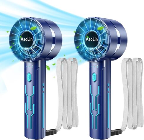 AaoLin 2 قطعة مروحة تربو محمولة باليد مع محرك عالي السرعة 7000 دورة في الدقيقة USB مروحة تبريد شخصية قابلة لإعادة الشحن 4 سرعات، وقت تشغيل 4-16 ساعة، مع حبل للسفر في الهواء الطلق، للنساء والأطفال، هدية الصيف in Kuwait