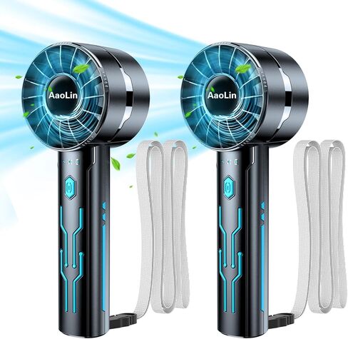 AaoLin 2 قطعة مروحة تربو محمولة باليد مع محرك عالي السرعة 7000 دورة في الدقيقة USB مروحة تبريد شخصية قابلة لإعادة الشحن 4 سرعات، وقت تشغيل 4-16 ساعة، مع حبل للسفر في الهواء الطلق، للنساء والأطفال، هدية الصيف in Kuwait