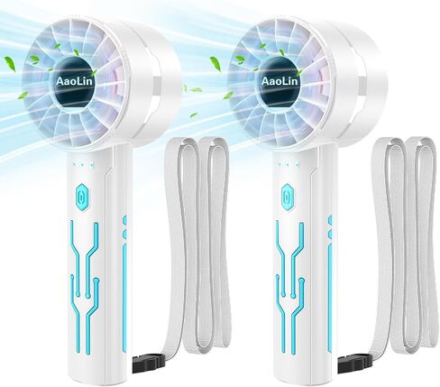 AaoLin 2 قطعة مروحة تربو محمولة باليد مع محرك عالي السرعة 7000 دورة في الدقيقة USB مروحة تبريد شخصية قابلة لإعادة الشحن 4 سرعات، وقت تشغيل 4-16 ساعة، مع حبل للسفر في الهواء الطلق، للنساء والأطفال، هدية الصيف in Kuwait