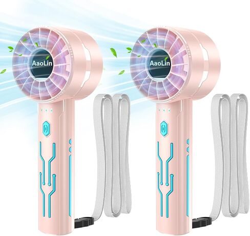 AaoLin 2 قطعة مروحة تربو محمولة باليد مع محرك عالي السرعة 7000 دورة في الدقيقة USB مروحة تبريد شخصية قابلة لإعادة الشحن 4 سرعات، وقت تشغيل 4-16 ساعة، مع حبل للسفر في الهواء الطلق، للنساء والأطفال، هدية الصيف in Kuwait