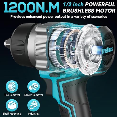مفتاح ربط تأثير لاسلكي 1/2 بوصة متوافق مع بطارية ديوالت، 370FT-LBS (500N.m) مسدس كهربائي بدون فرش يتضمن ضوء عمل LED، محرك تأثير عزم دوران عالي، أداة عارية فقط in Kuwait