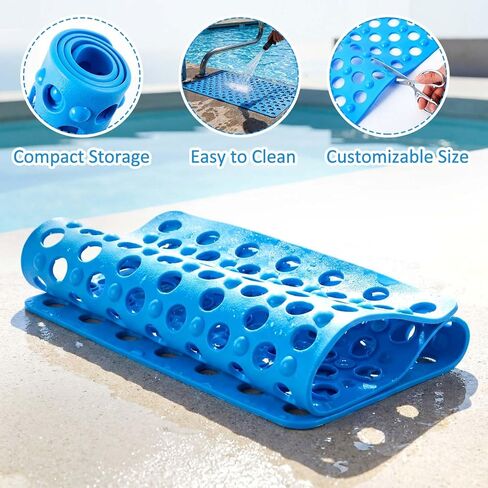 Nuanchu 6 Pcs Pool Drainage Mat 14 x 27 Inch Non-slip Floor Protector Mat with Suction Cups and Drain Holes, Preventing Slipping for Pool Ground Walkways Bathroom Shower Passways Drain Water, Easy Dry in Saudi Arabia
