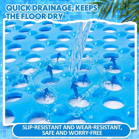 Nuanchu 6 Pcs Pool Drainage Mat 14 x 27 Inch Non-slip Floor Protector Mat with Suction Cups and Drain Holes, Preventing Slipping for Pool Ground Walkways Bathroom Shower Passways Drain Water, Easy Dry in Saudi Arabia