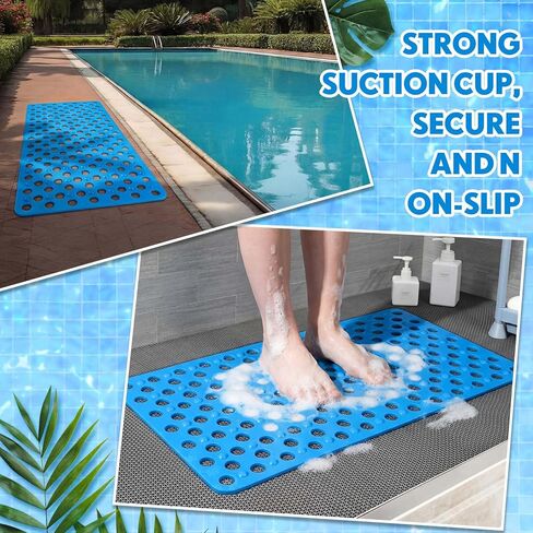 Nuanchu 6 Pcs Pool Drainage Mat 14 x 27 Inch Non-slip Floor Protector Mat with Suction Cups and Drain Holes, Preventing Slipping for Pool Ground Walkways Bathroom Shower Passways Drain Water, Easy Dry in Saudi Arabia