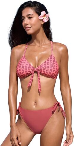 CUPSHE Women's Bikini Set Sexy Two Piece Swimsuit Front Knot Bunny Tie Bathing Suit Crisscross Back Self Tie Retro in Saudi Arabia